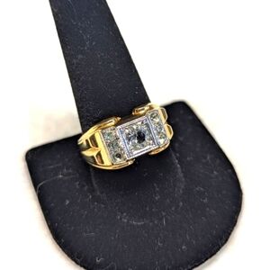 Vintage 18K Gold Plated Men's 1 Carat CZ Ring with Small Round CZ's